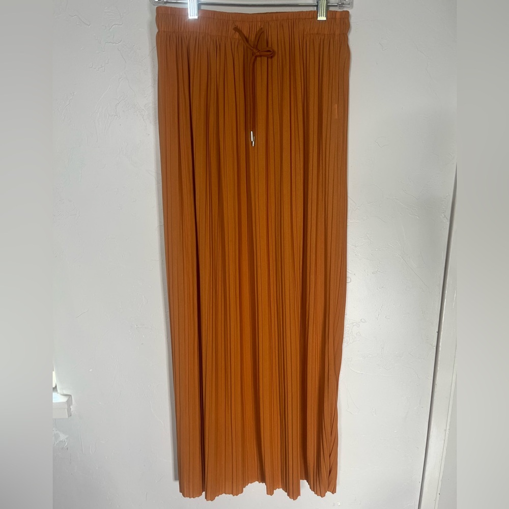 Elegant Sheer Burnt Orange Pleated Maxi Skirt or Swim Cover